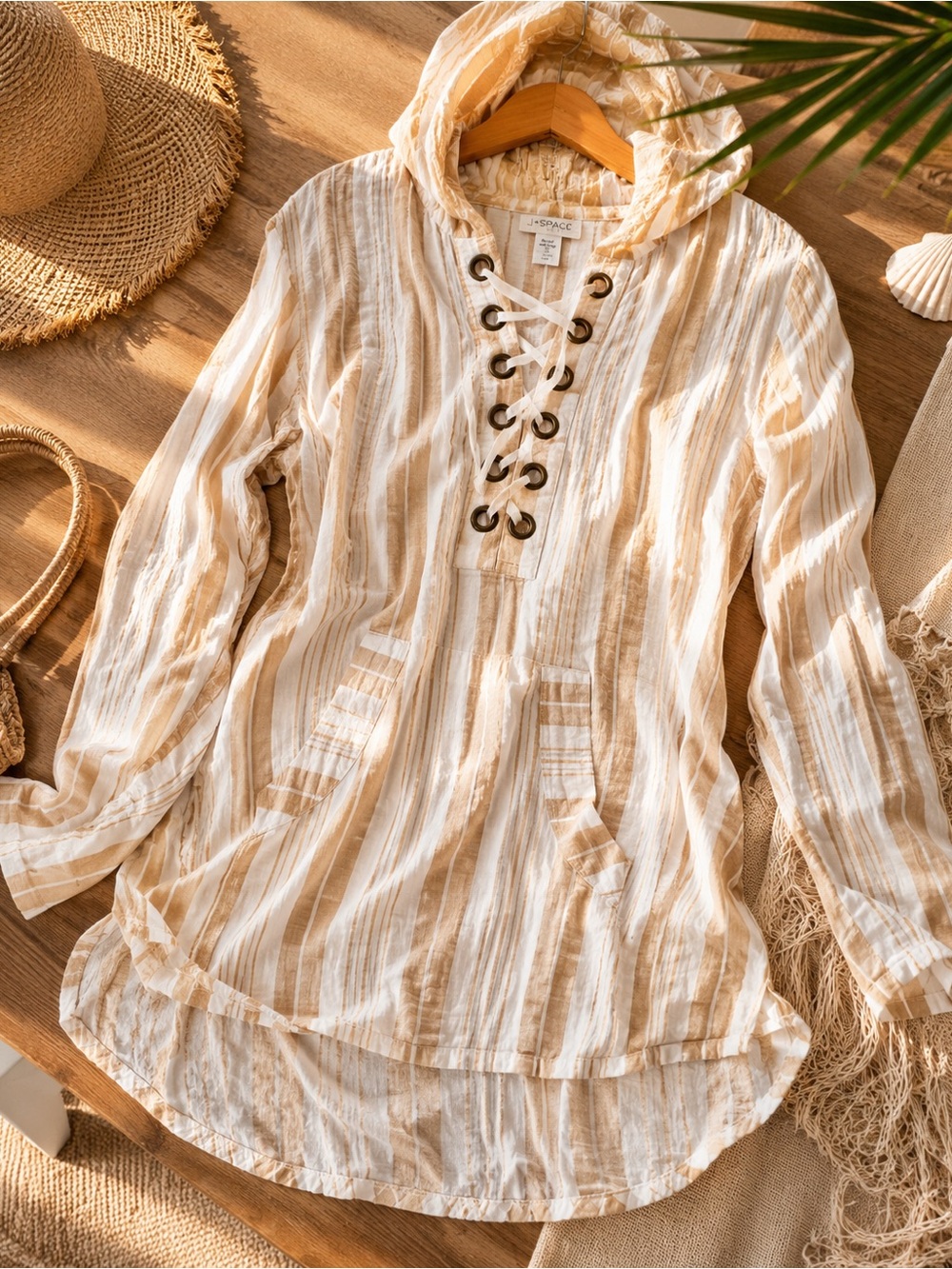 SALE! L*Space Hooded Beach Cover Up Tunic Top Dress Medium Coastal Boho Resort